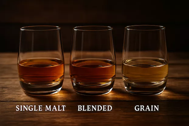 Skillnaden mellan Single Malt, Blended och Grain Whisky – Förstå smakerna och ursprunget