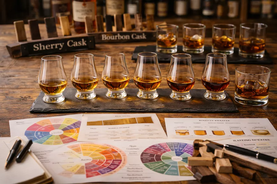 Vad ingår i en whiskyprovning? Glaskunskap, fat och smakkartor